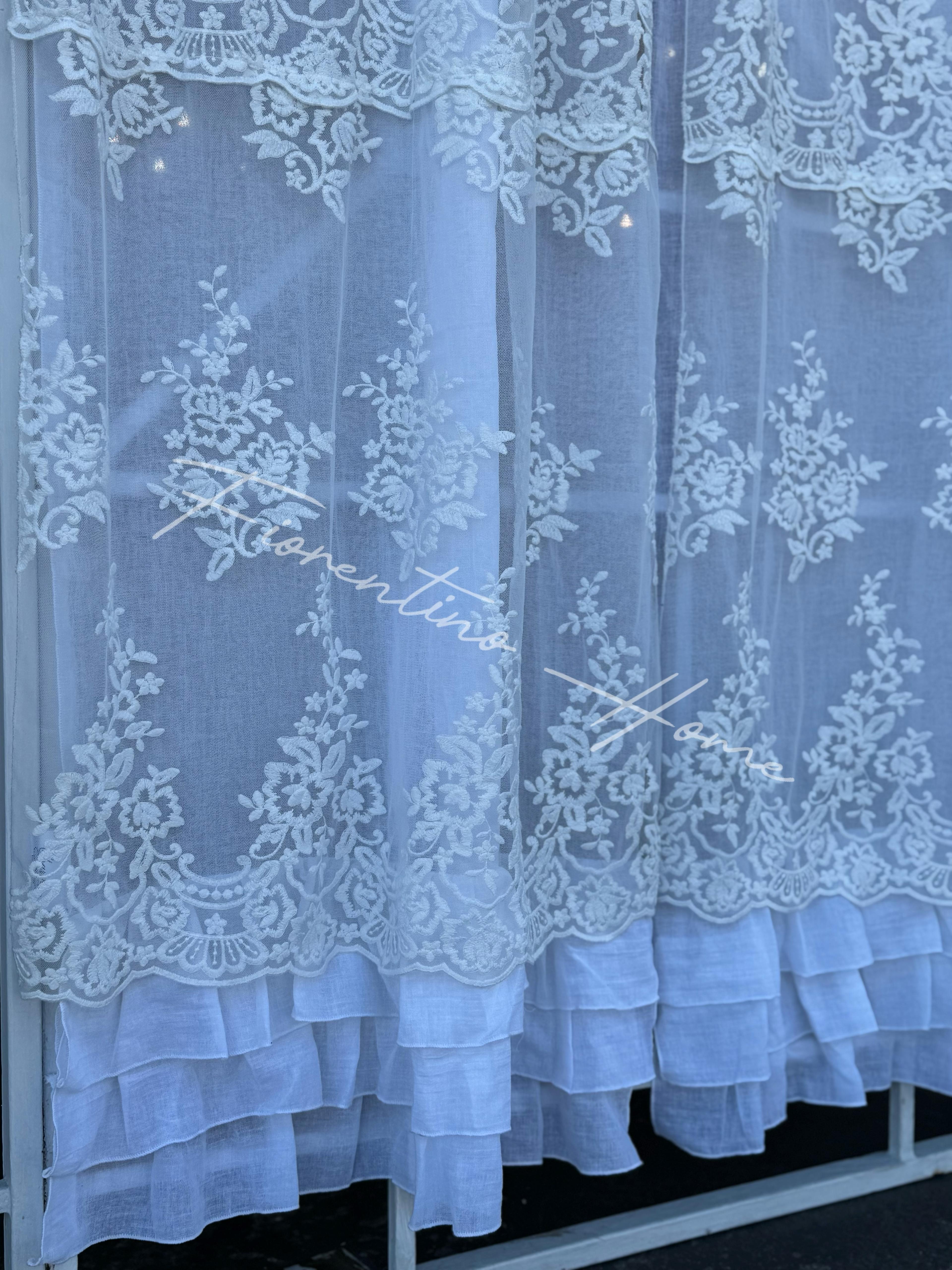 Vetrage in pizzo Royal con balze in garza di cotone bianco